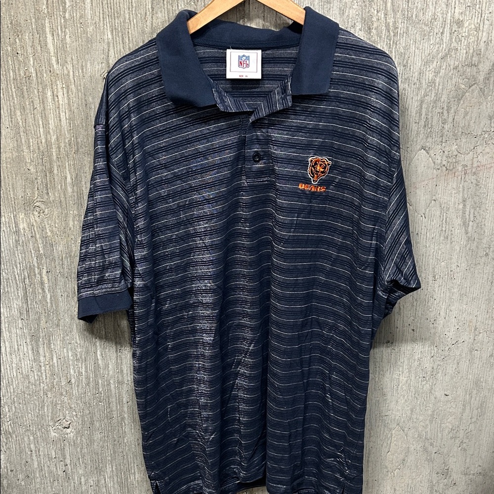NFL Chicago Bears Navy and Gray Striped Polo Shirt- XL‎